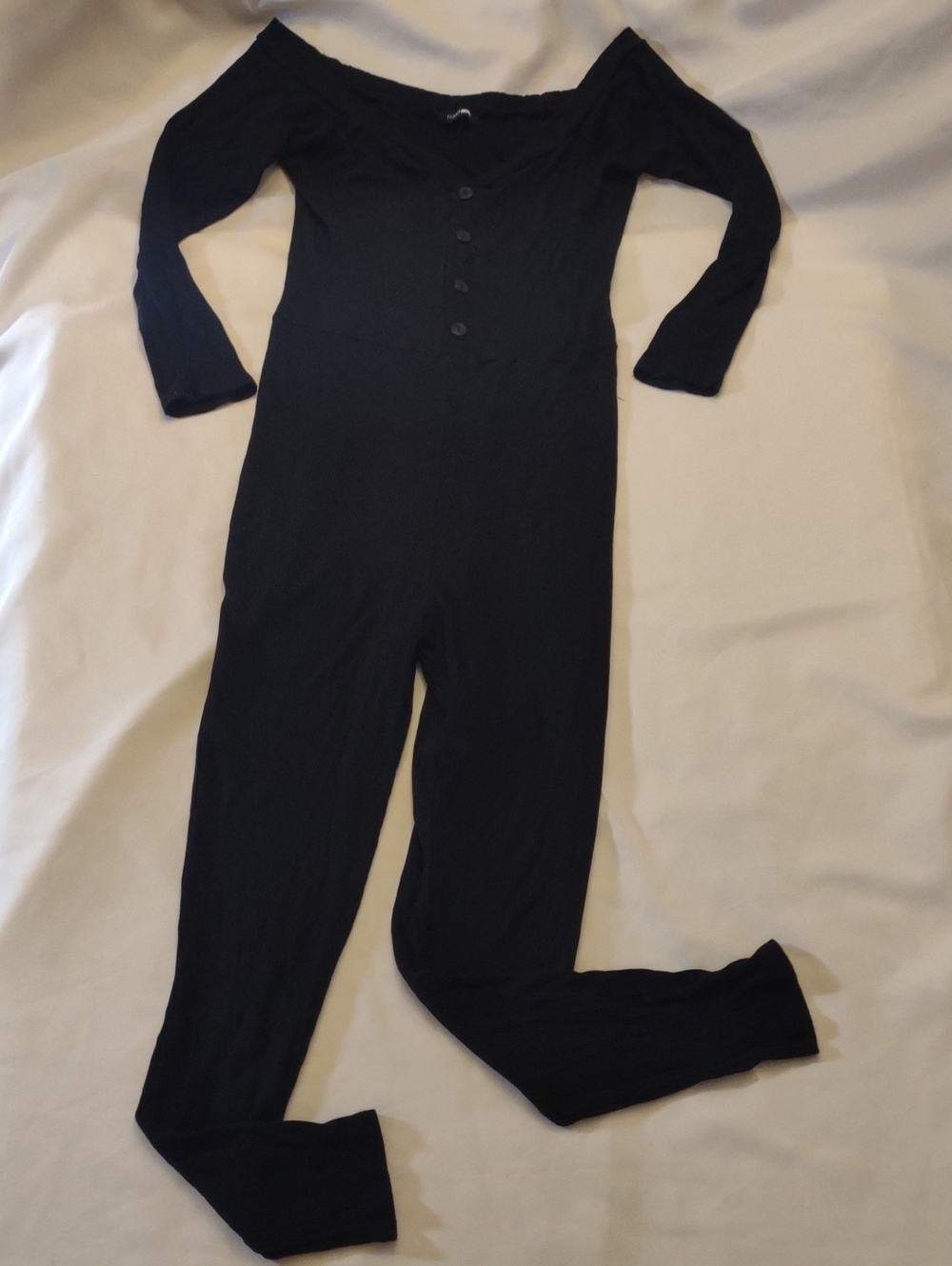 Off-Shoulder Black Long-Sleeve Stretch Bodysuit - Size 2X